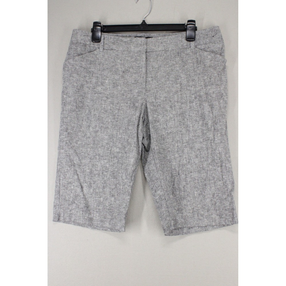NY&C 7th Avenue Bermuda Shorts Womens 10 Gray Linen Blend Casual Coastal Preppy